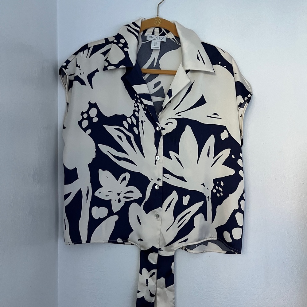 Rachel Zoe Navy and Cream Patterned Blouse
